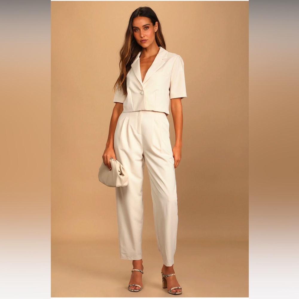 Lulu’s Ivory High Waisted Trouser Pant